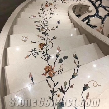 Flower Waterjet Medallion Staircase Marble