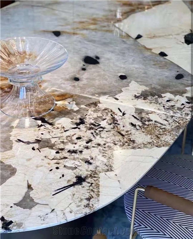 Patagonia Quartzite Crystal Yellow Granite Table Set Oval