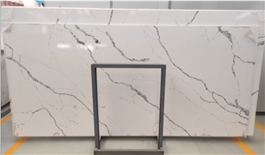 Calacatta White Polished Quartz Slab GS B For Decoration