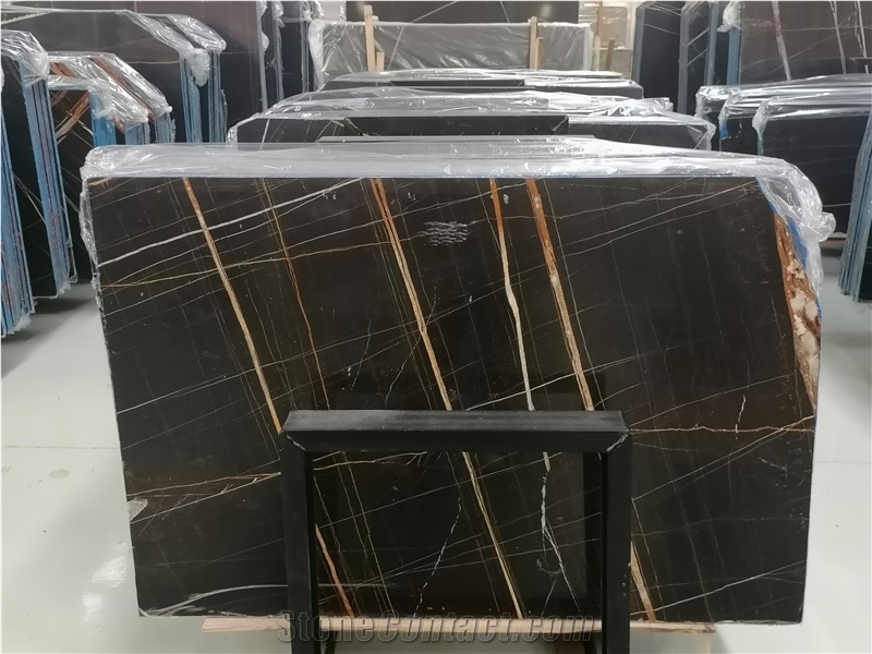Laurent Black And Gold Marble Slabs For Home Decoration