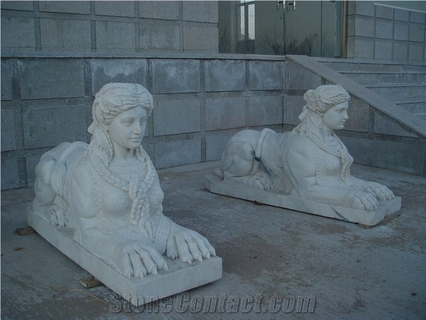 White Marble Human Sclupture With Lion Body