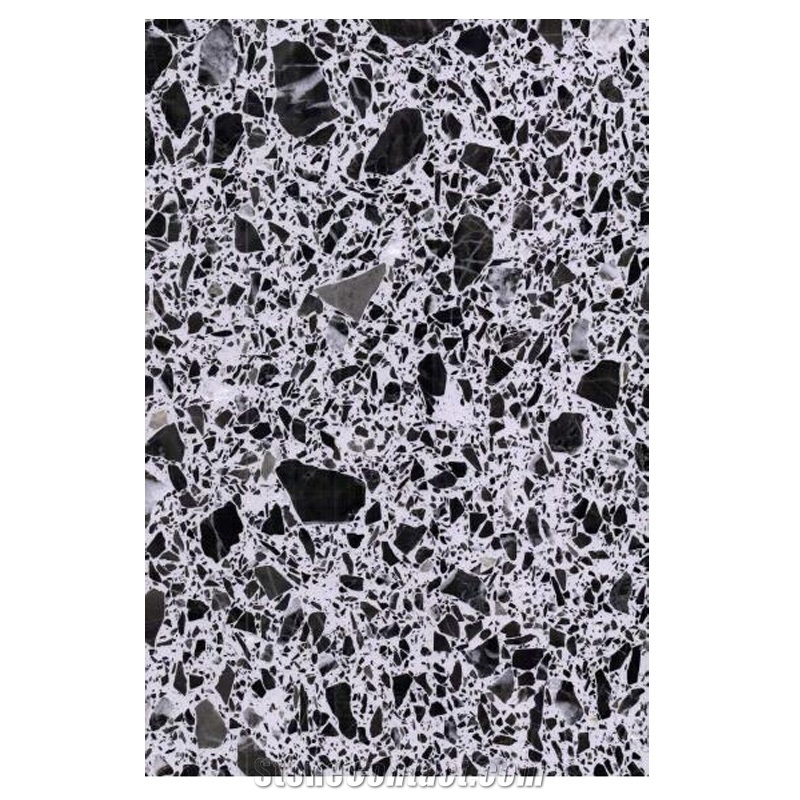 Black Mix White Terrazzo Slab Bathroom Kitchen Flooring Tile