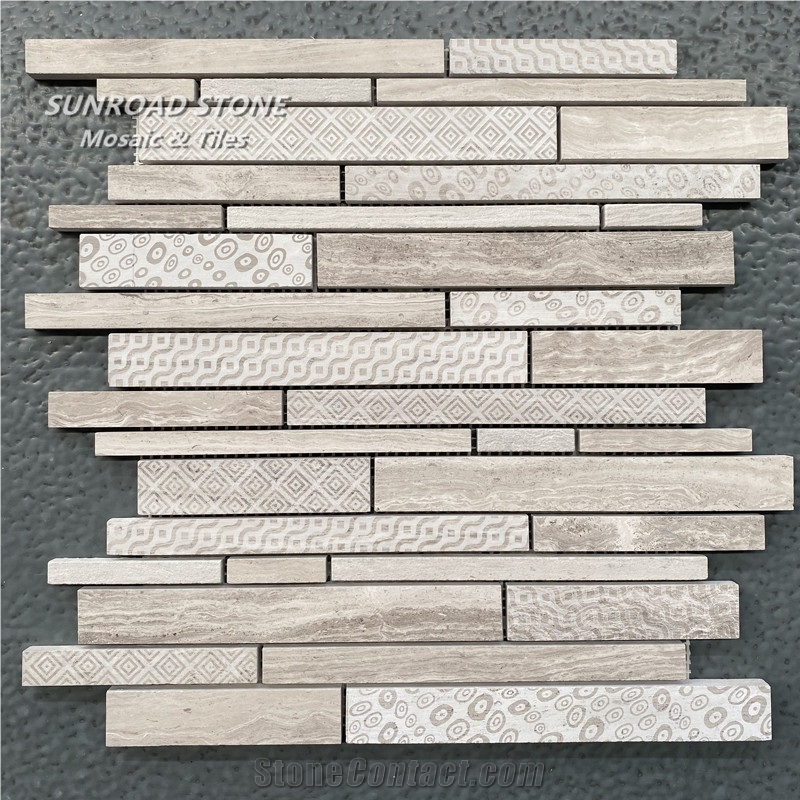 Factory White Wood Mix Patterns Linear Strip Mosaic Tiles