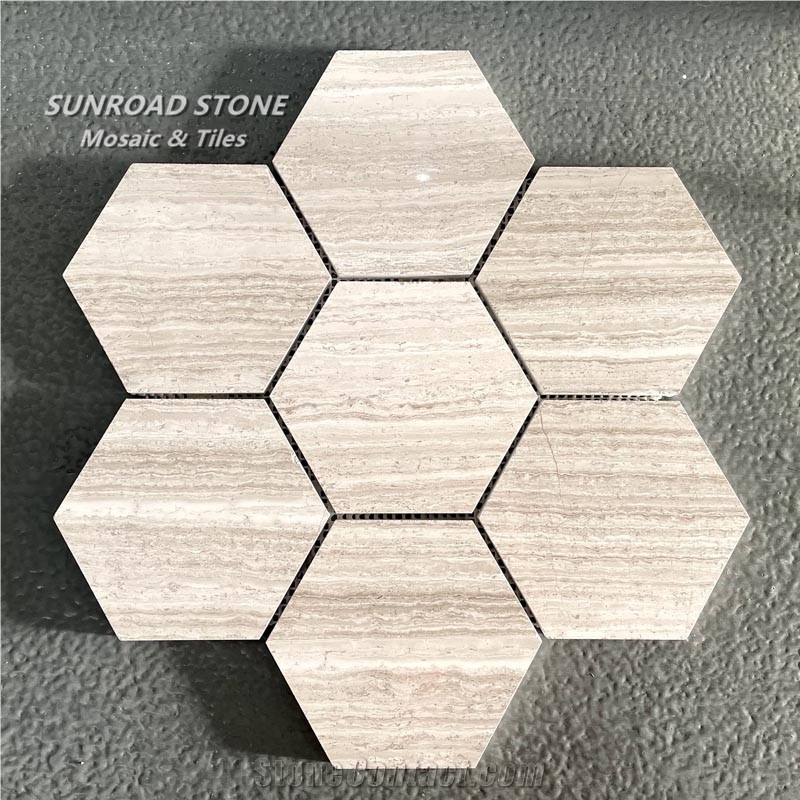 Mosaic Factory White Wood Marble Hexagon Mosaic Tiles