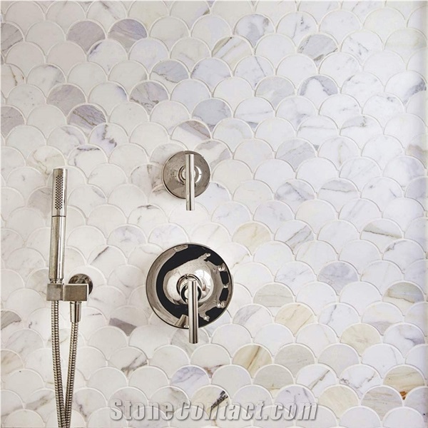 Calacatta Gold Marble Fan Mosaic Tile For Decoration