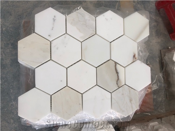 Calacatta Gold Marble Hexagon Mosaic Tile