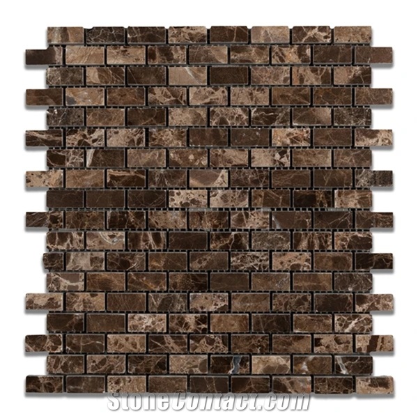 Dark Emperador Marble Mini-Brick Mosaic Tile