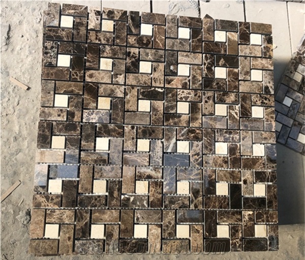 Dark Emperador Marble Pinwheel Mosaic Tile