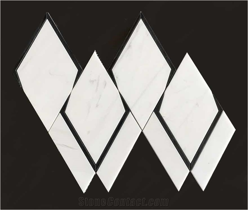 Dolomite White Marble Diamond W/Edge Mosaic Tile