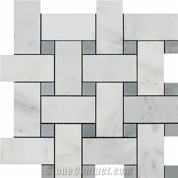 Oriental White Marble W/Grey Basketweave Mosaic Tile