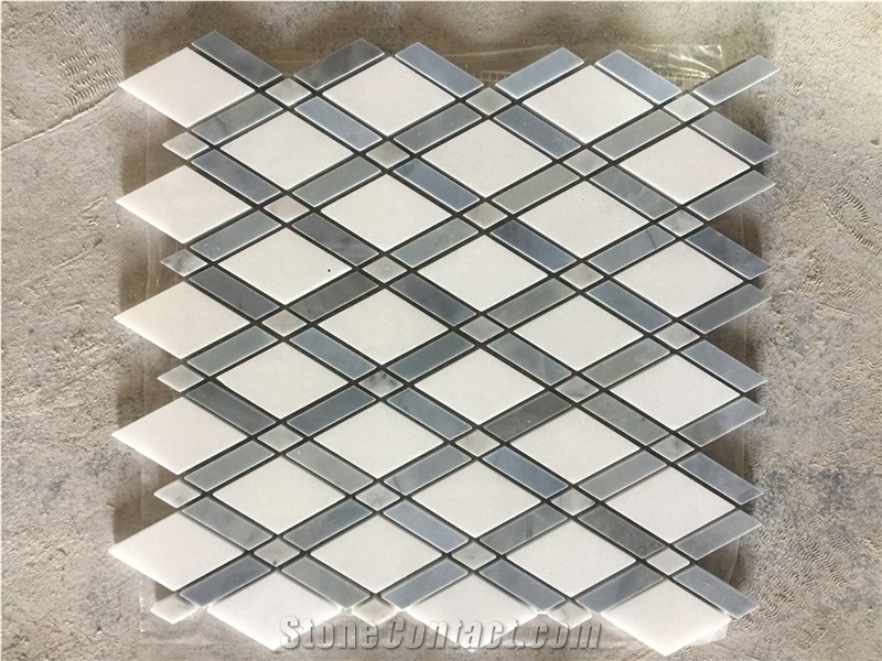 Thassos White Marble Diamond Pattern Mosaic Tile