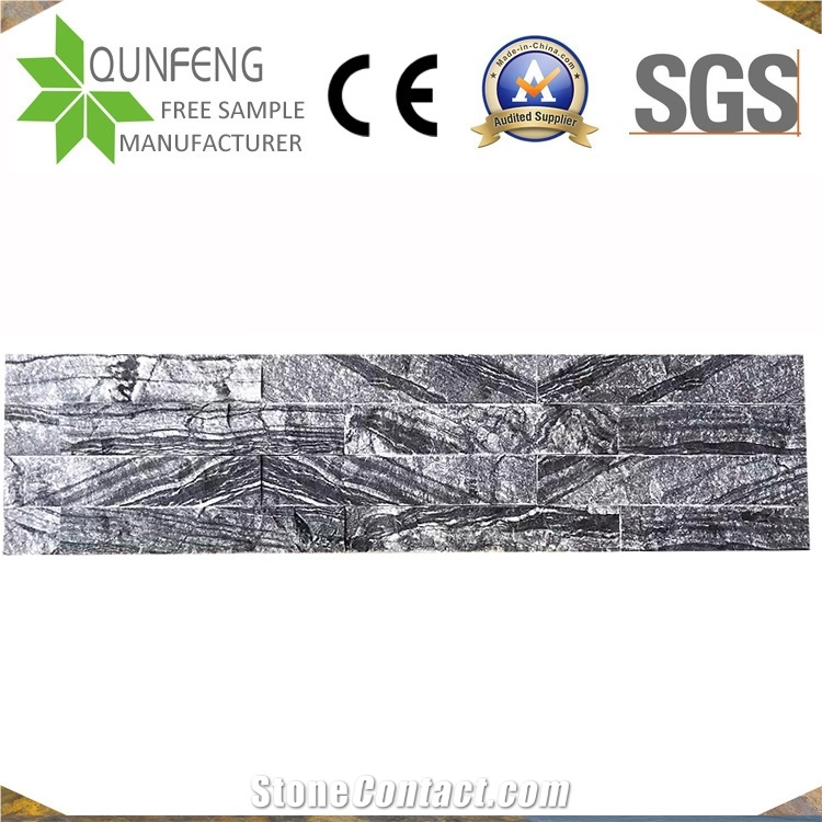 15X60CM China Natural Split Black Wooden Marble Wall Panel