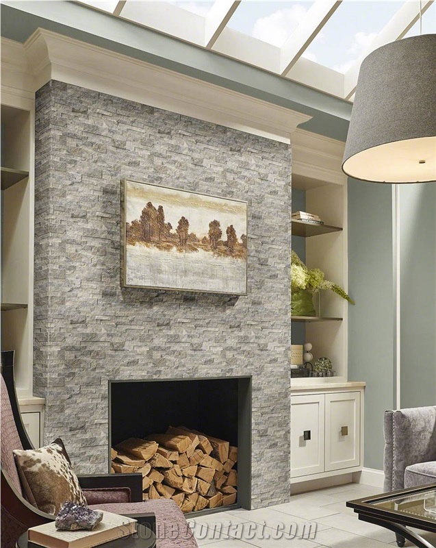 Grey Marble Combination For Fireplace Design