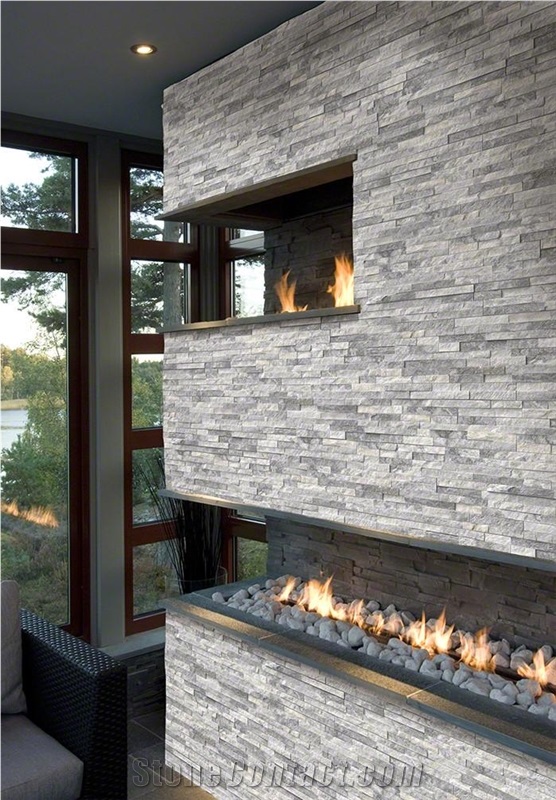 Grey Marble Combination For Fireplace Designs
