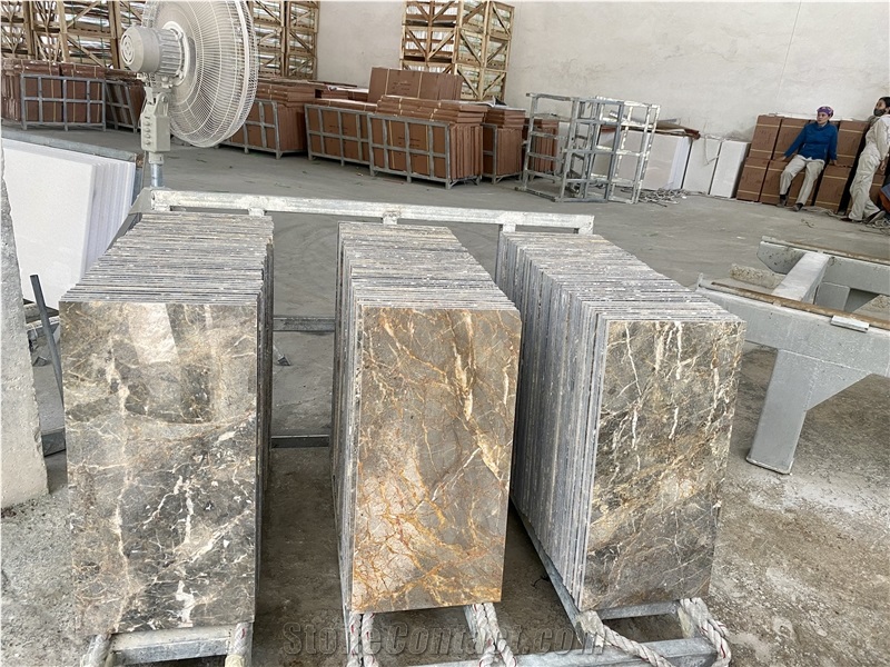 Producing Golden Coffee Marble Tile In The Factory