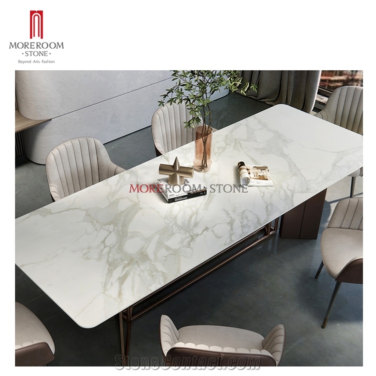 Ariston White Marble Look Tile Dining Table Countertop