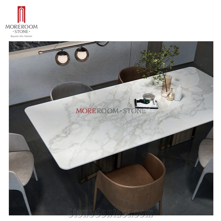 Ariston White Marble Look Tile Dining Table Countertop