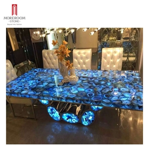 Blue Gemstone Translucent Agate Stone Table