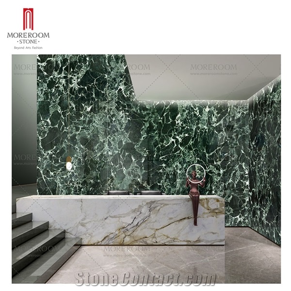Prada Green Marble Look Porcelain Tiles For The Hotel Lobby