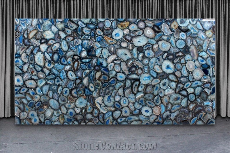 Semi Preicous Stone Blue Agate Slab For Wall