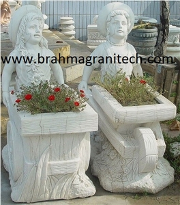 White Marble Flower Pot, Marble Platers, Vases, Stands