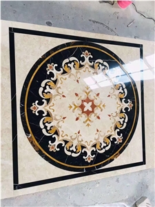 3D Panel Water Jet Mosaic Pattern Rosette Onyx Inlay Table