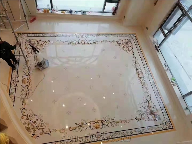 3D Panel Water Jet Mosaic Pattern Rosette Onyx Inlay Table