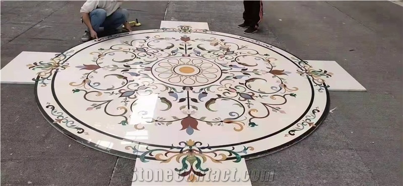 3D Panel Water Jet Mosaic Pattern Rosette Onyx Inlay Table