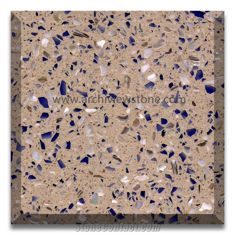 Yellow Cement Terrazzo Slab With Blue Grains