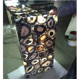 Black Iced Agate Backlit Gemstone Kitchen Table