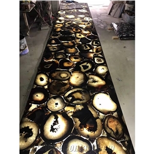 Black Iced Agate Backlit Gemstone Kitchen Table