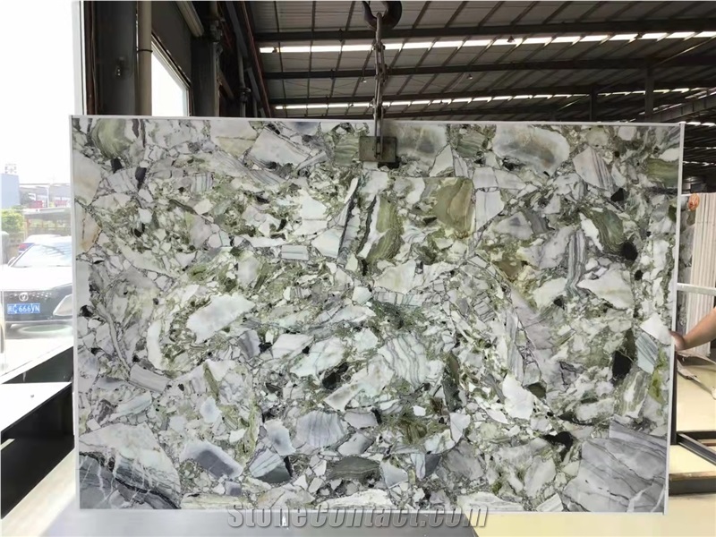 Chinese Polished Ice Jade Green Marble Slab