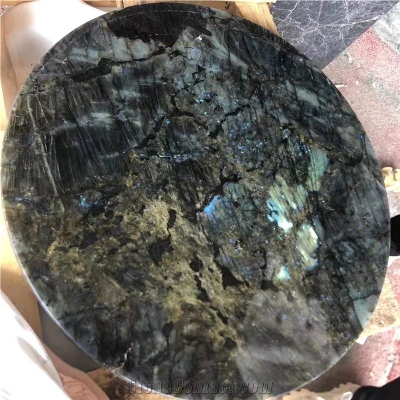 Round Lemurian Blue Granite Table Top
