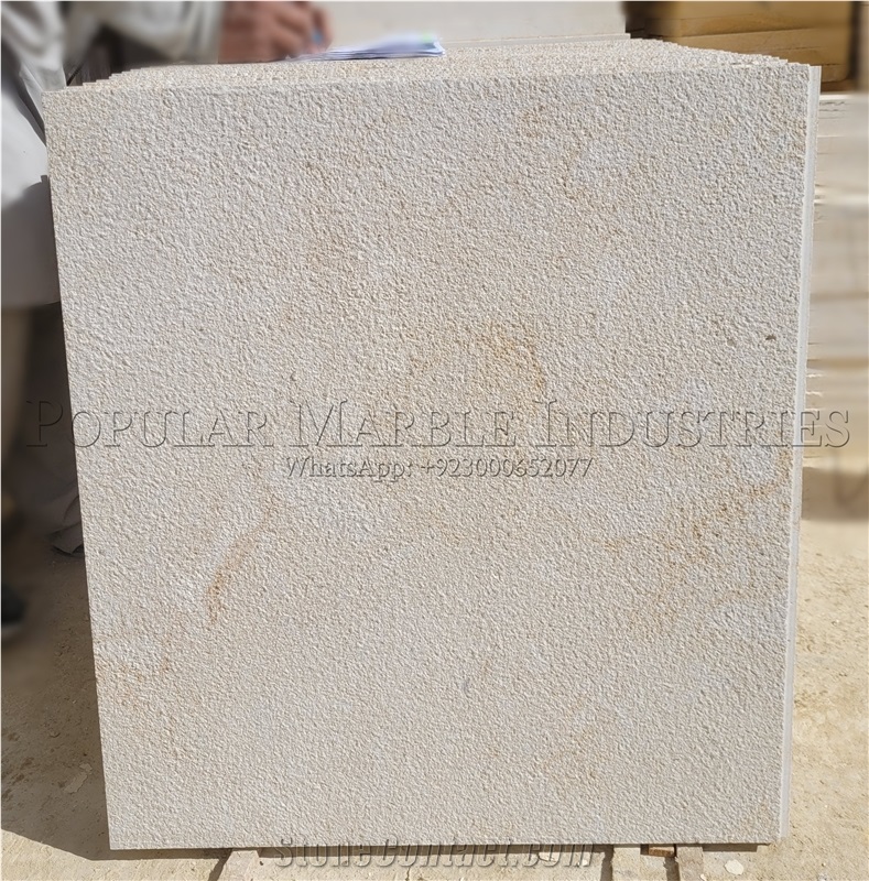 Beige Limestone Tiles Bush Hammered For Wall Cladding