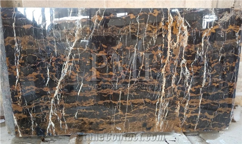 Golden And Black With White Veins Slabs And Tiles