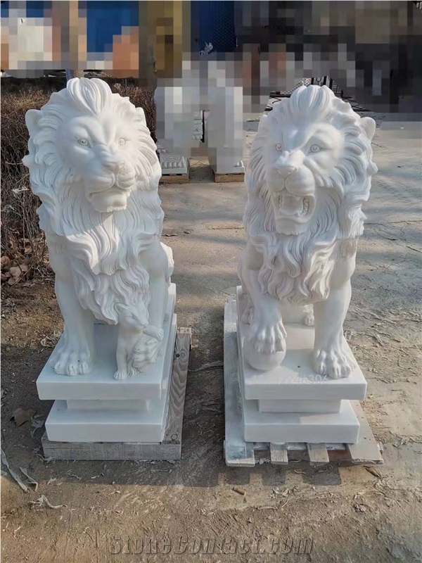 Guangxi White Marble Lion Sculpture Garden Shishi Statue