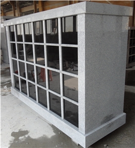 48 Niche Chinese Grey Granite Columbaria With Black Door