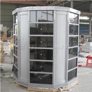 96 Niche Round Columbarium Gray Granite With Black Door