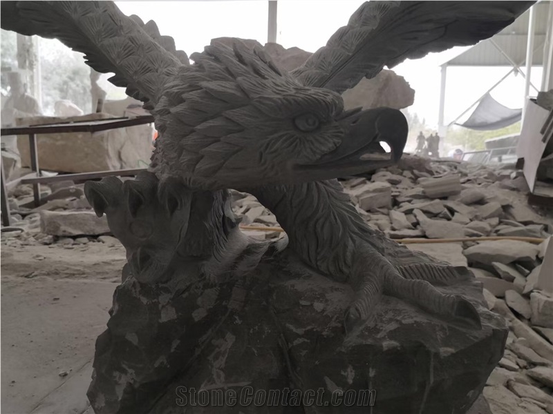 Stone Animal Outdoor Sculpture Grey Granite Bird Owl Statue