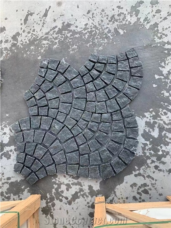 Stone Mesh Backed Pavement Granite Driveway Fan Pattern Road