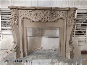 Stone Modern Sculptured Fireplace Marble Indoor Mantel