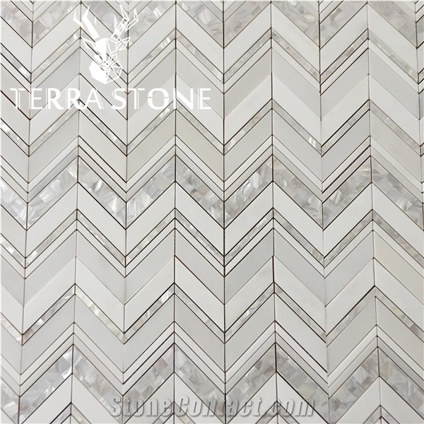 Thassos White Marble Mosaic With Mother Pearl Of Shell Inlay