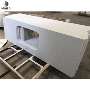 Artificial Mirror Sparkle White Grey Quartz Stone Kitchen Tops