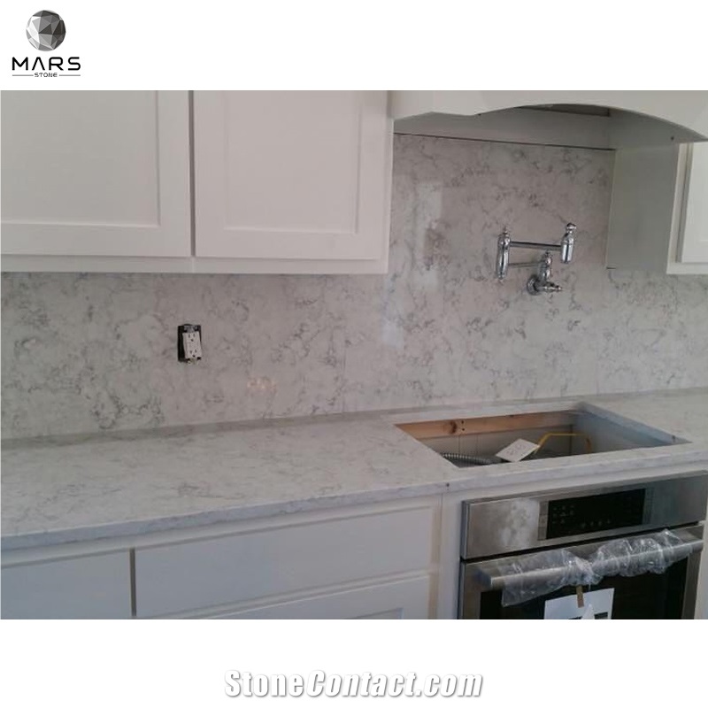 Artificial Quartz Engineered Stone White Kitchen Countertops