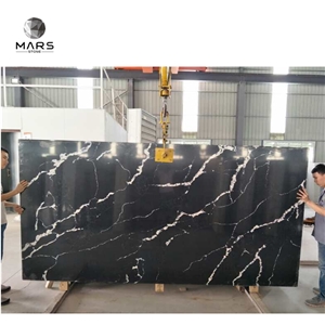 Black Marquina Artificial Quartz Stone Slab With White Vein