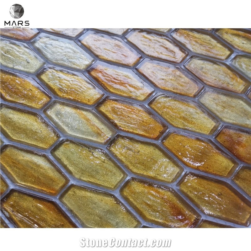 High Quality Glass Water Jet Mosaic Golden Mirror Wall