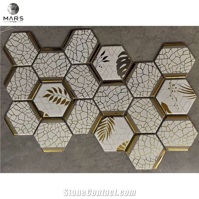 Luxury Glitter Metal Glass Beveled Mosaic Tiles For Wall