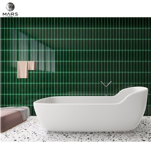Polished Surface Green Glass Mosaic For Bathroom Wall Tiles