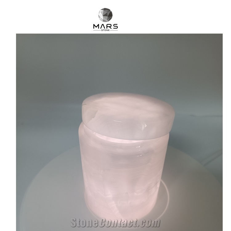 Amazon Onyx Back Lit Translucent Pink Onyx Candle Jar
