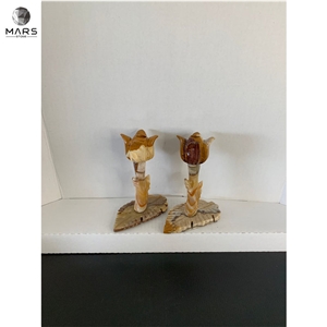 Artistic Onyx Stone Tulip Flower Shaped Candlestick Holders